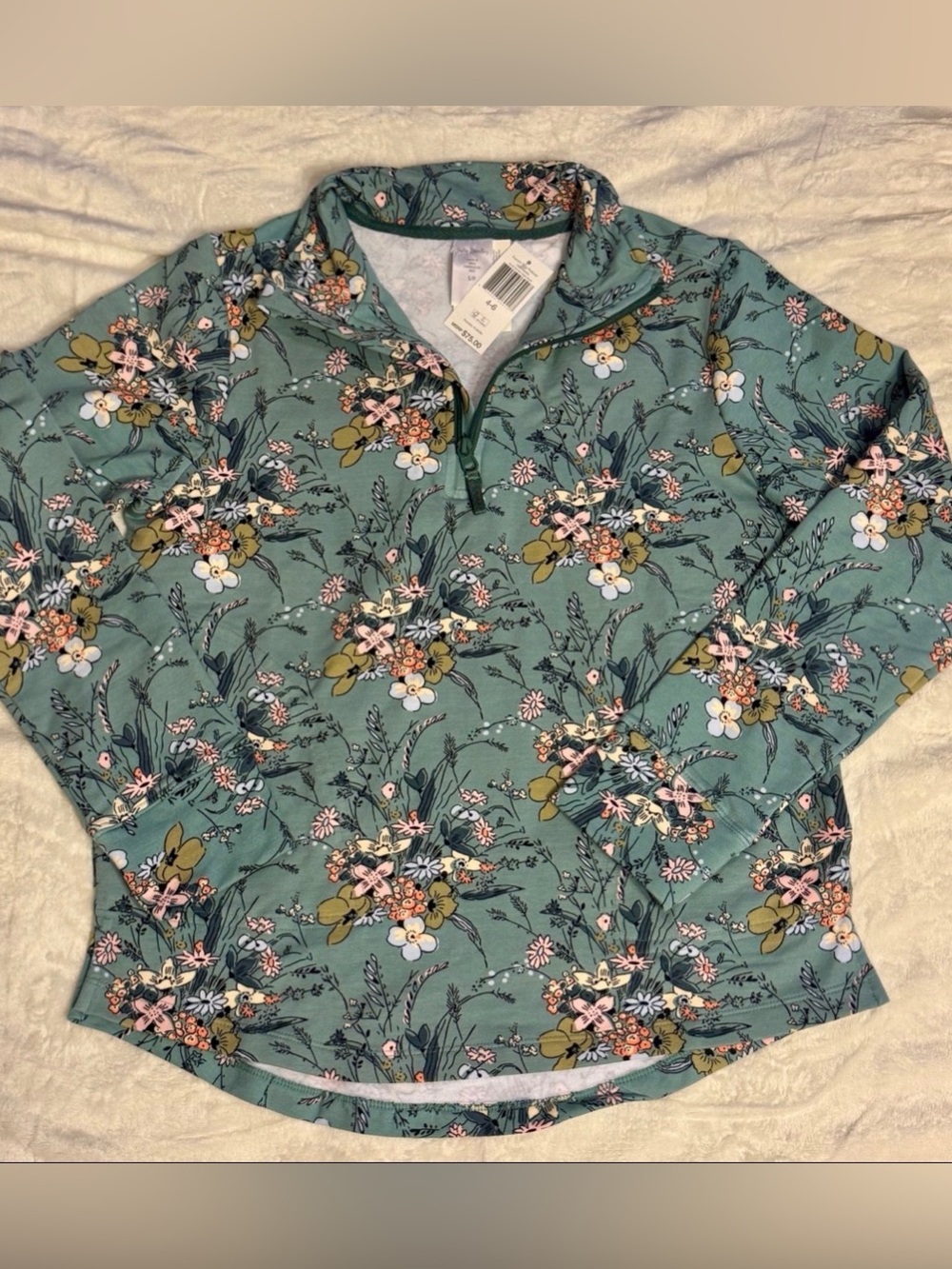 Vera Bradley French Terry Floral Pullover 1/4 Zip Size Small NWT